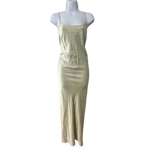 SAINT ART Haley Style Maxi Slip Dress Satin Chartreuse Yellow Size XL